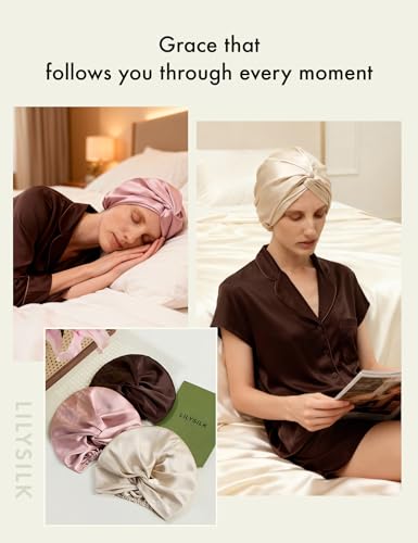 LilySilk Mulberry Silk Sleep Bonnet with Knot Bow