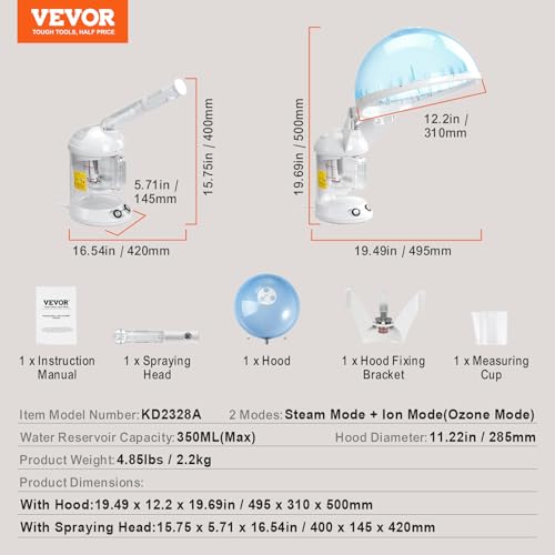 VEVOR 2 in 1 Hair & Facial Steamer with Bonnet Hood