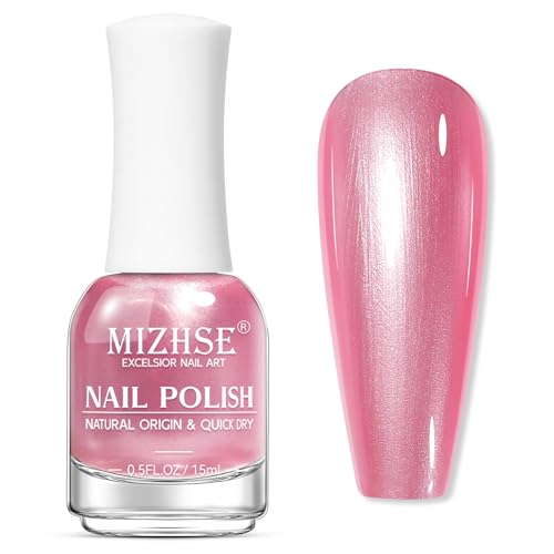 MIZHSE Pearlescent Rose Pink Nail Polish - Quick Dry Pearl Lacquer (15ml)