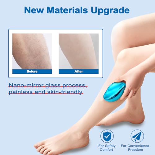 Crystal Hair Eraser for Women and man, Reusable Crystal Hair Remover Magic Painless Exfoliation Hair Removal Tool for Back Arms Legs Crystal Shaver-Nano Glass (Blue)