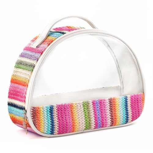 Large Clear Cosmetic Bag with Handle for Women, Zipper Close Makeup Bag, Straw Travel Bag - Rainbow Color Toiletry Bag