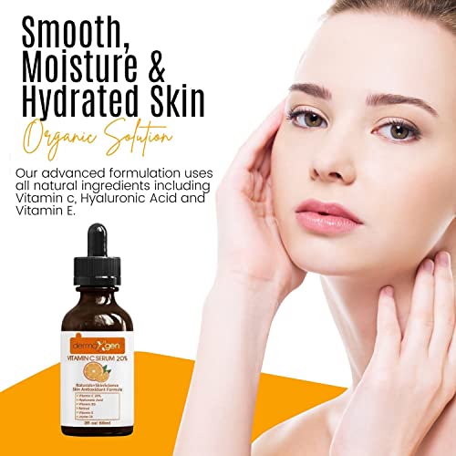 Organic 20% Vitamin C Serum for Face ? Natural Anti-Wrinkle Serum with Hyaluronic Acid & Vitamin E ? Anti-Aging Moisturizer for Fine Lines, Dark Spots & Hyperpigmentation ? 2 Fl oz