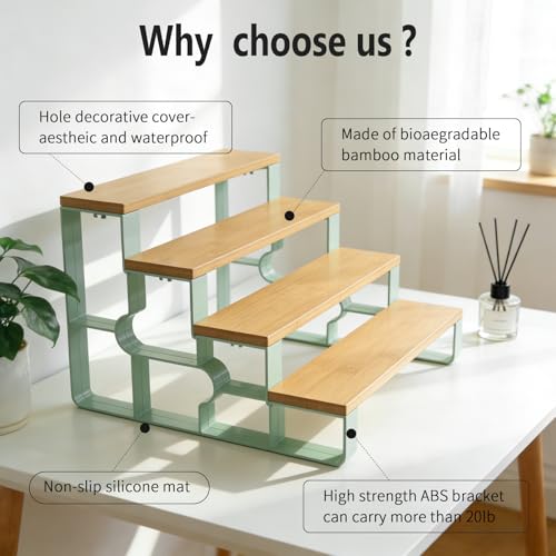 Perfume Organizer for Women,Makeup Organizer for Vanity,Skincare Organizers for Countertop,Bathroom Organizers and Storage,4 Tier Bamboo Display Shelf (Width=14")