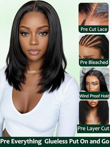 KLAIYI Yaki Straight Bob Wig - 12 Inch Glueless Lace Front