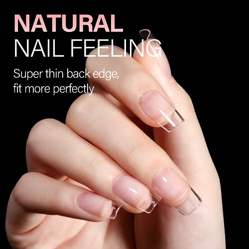 AILLSA Short Square Nail Tips Soft Gel Full Cover Clear Gelly Nail Tips Half Matte Acrylic Nail Tips Pre-Filed Fake Press on Nail Tips for Extension Home DIY Salon Manicure 216PCS 12 Sizes