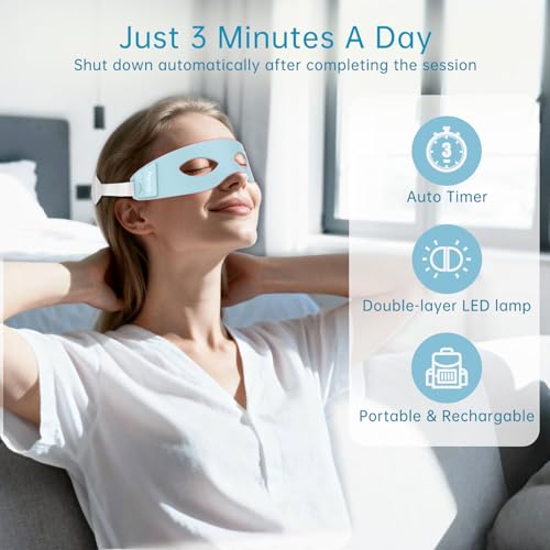 Red Light Therapy for Eyes, 3 Minutes Infrared Red Light Eye Mask for Under Eye Dark Circles, Eye Bags & Wrinkles, Collagen Booster Anti-Aging Device For Women & Men, Soft Silicone