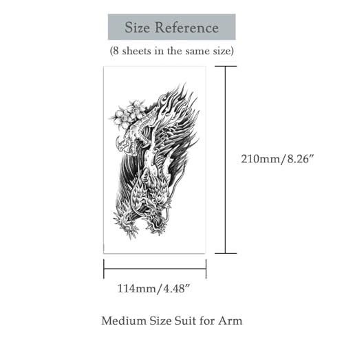 8 Sheets Waterproof Arm Body Art Temporary Tattoo Stickers Black Flying Dragon Phoenix