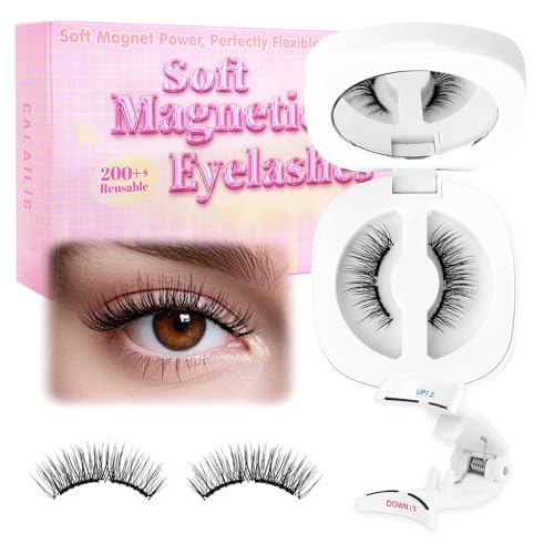 CALAILIS Magnetic Eyelashes with Applicator Upgrade Soft Magnetic Lashes Natural Look Reusable No Glue or Eyeliner Needed Easy to Wear and Remove (RC03, 1 Pack)