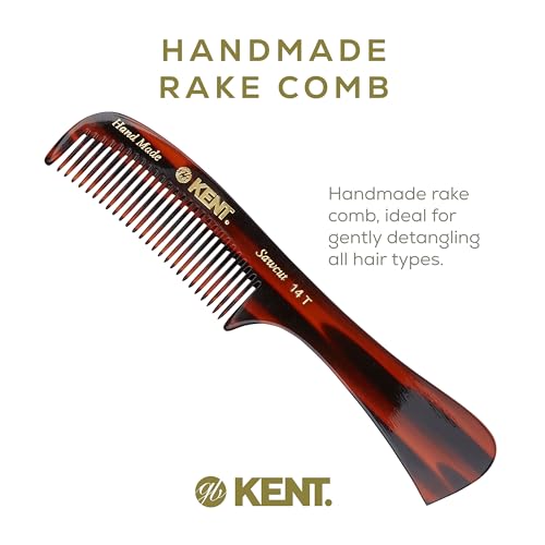 Kent 14T Tortoise Large Detangling Comb, Wide Teeth for Long Thick Curly Wavy Hair. Hair Detangler Comb For Wet and Dry. Saw-Cut from Cellulose and Hand Polished, Handmade in England