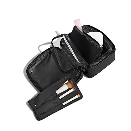 Water-Repellent Travel Makeup Bag with Brush Organizer - Jet Black