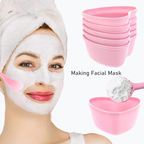 10 Sets Plastic Heart-Shaped Facial Mask Mixing Bowl with Spatula - Facemask Bowl DIY Skincare Tools for Women, Home & Professional Beauty Salon Use (Pink)