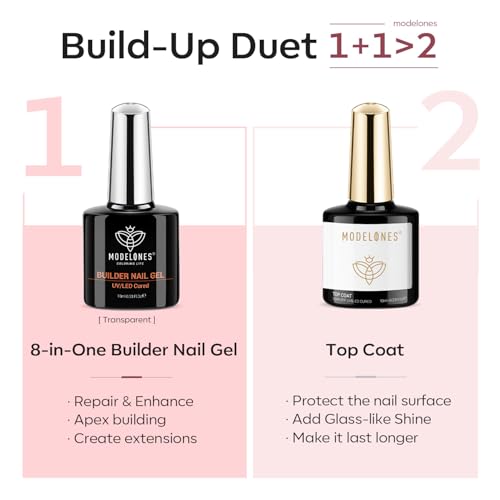 modelones Builder Nail Gel with Top Coat, 8-In-One Cover Nude