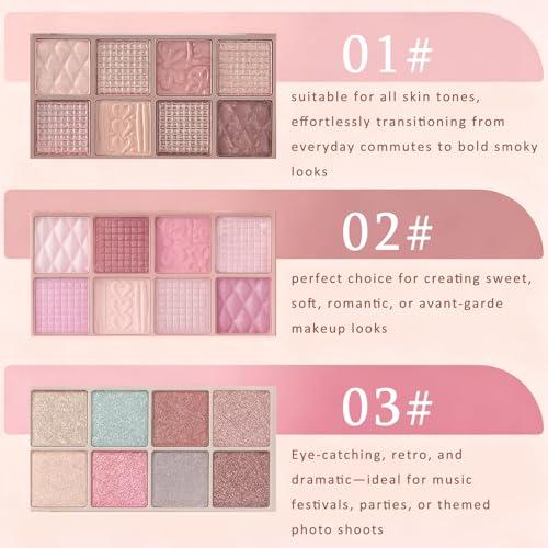 K'APEINE Light Pink 8-Color Eyeshadow Palette with Dual Brush
