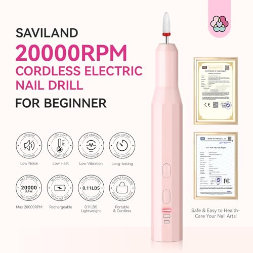 Saviland Cordless Nail Drill Kit with Solid Builder Gel & Nail Art Accessories