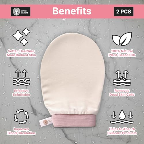 Vegan Silk Exfoliating Gloves Set (2 Pack) ? Korean Spa Body Scrubber Mitt for Dead Skin & Ingrown Hair | Gift for Smooth Glowing Skin