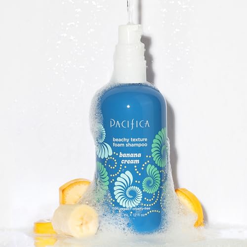 Pacifica Banana Cream Beachy Texture Foam Shampoo ? Texturizing Foaming Shampoo for Beachy Waves, Adds Volume & Tousled Look, Sulfate-Free Deep Clean Beauty Vegan & Cruelty-Free Dermatologist Tested