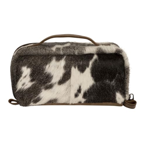 STS Ranchwear Women's Genuine Full Grain Leather Cowhide Elise Makeup Bag - Portable Durable Compact Travel Zipper Handbag Organizer Bag
