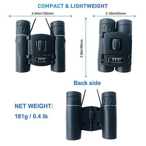 8x21 Compact Binoculars for Bird Watching, Mini Small Binoculars for Adults Teens, Full Optical Binoculars for Opera Hiking Hunting Travel Concert Gift(Black)