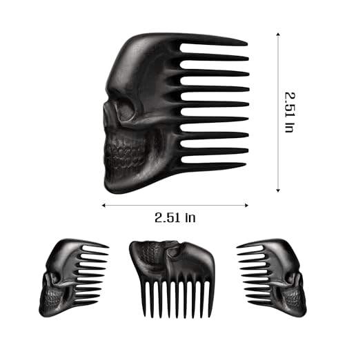 Handmade Wooden Beard Comb for Men Eco-Friendly Natural Wood Anti-Static Beard Grooming Tool Perfect for Styling Detangling & Shaping Gentle on Beard & Skin Sustainable Gift Idea (Thermograb Skull)