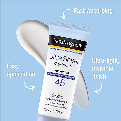 Neutrogena Ultra Sheer Dry-Touch Water Resistant and Non-Greasy Sunscreen Lotion with Broad Spectrum SPF 45, 3 fl. oz, (Pack of 2)