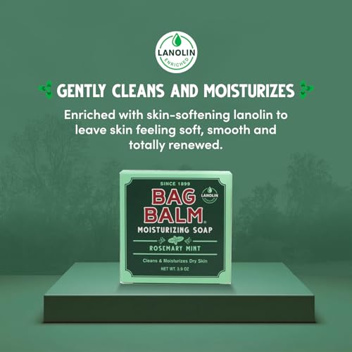 Bag Balm Moisturizing Bar Soap ? Gentle Soap for Dry Skin with Lanolin ? Hand & Body Cleansing Balm ? Rosemary & Mint Scented Sensitive Skin Bar Soap ? Natural Body Wash Bar ? Made in The USA 3.9 oz