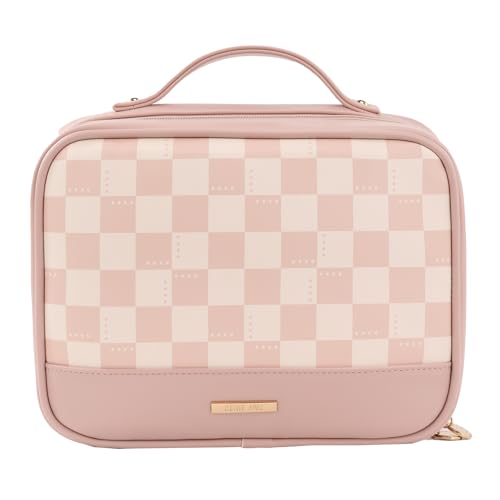 RIGHT AWAY Travel Toiletry Bag for Women, Waterproof Makeup Bag&Case, Portable Cosmetic Organizer Checkered Make up Bag for Full Sized Toiletries£¬Cosmetics and Travel-Size Accessories,Pink Checkered