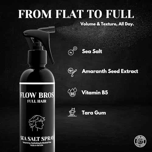 Flow Bros Sea Salt Spray for Hair ? Texturizing & Volumizing Sea Salt Spray with Natural Ingredients, Vitamin B5 & Amaranth Seed Extract ? Light Natural Finish, Alcohol, Paraben, Phthalate Free ? 8oz