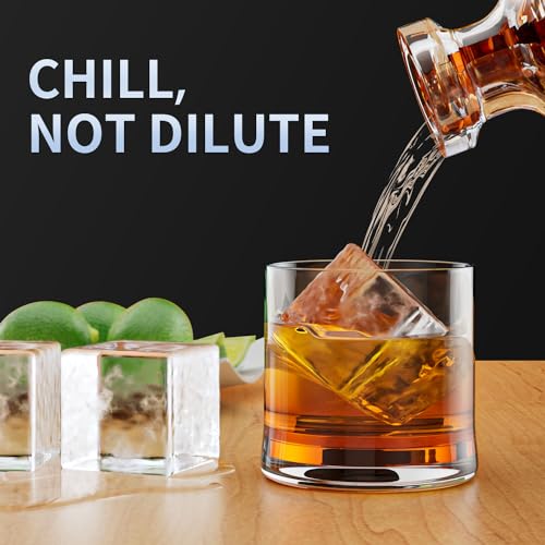 Large Ice Cube Tray for Whiskey: Big Square Ice Cube Maker for Cocktail - 2 Pack Silicone Old Fashioned Ice Cube Trays - 2 Inch Huge Cubed Ice Trays for Whisky