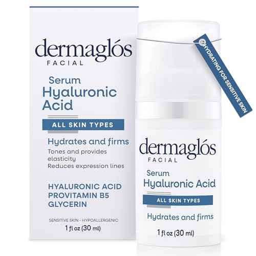Dermaglos Hyaluronic Acid Serum For Face with Pro Vitamin B5 and Glycerin, Hydrates, Firms, Tones, and Reduces Expression Lines, Suitable for Sensitive Skin, 1 Fl Oz