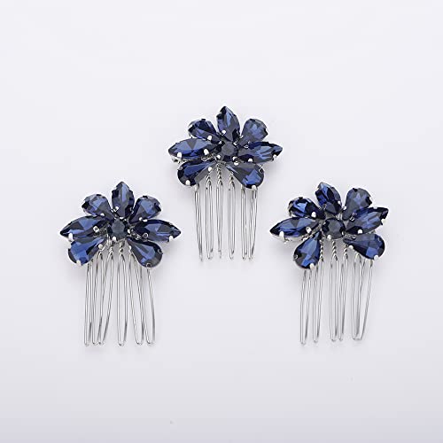 Dark Blue Rhinestone Crystal Bride Hair Comb Set
