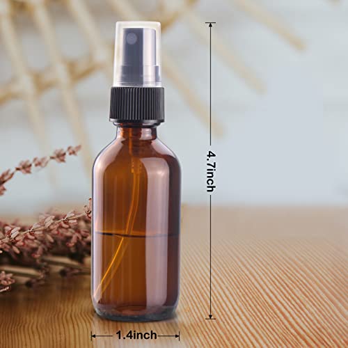 Wedama 2 oz Amber Mini Glass Spray Bottles Set of 4 with Funnel & Dropper