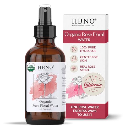HBNO Organic Rose Water Spray for Face & Hair 4 fl oz
