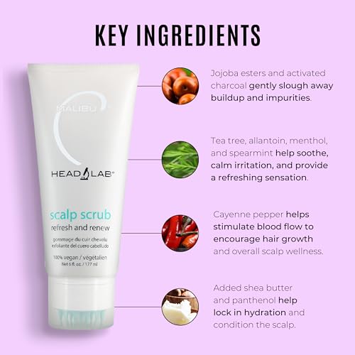 Malibu C Head Lab Scalp Scrub - Gentle Exfoliator with Charcoal & Jojoba, Vegan Hair Care (6 oz)