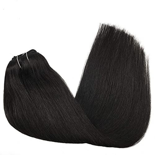 GOO GOO Clip-in Hair Extensions for Women, Soft & Natural, Handmade Real Human Hair Extensions, Natural black, Long, Straight #1b, 7pcs 120g 18 inches