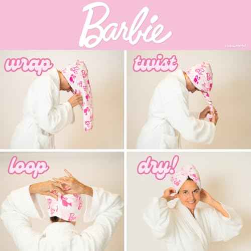 Franco Barbie 2-Pack Microfiber Hair Towel Wrap Turban for Bath/Beauty/Travel for Straight, Wavy & Curly Hair (Officially Licensed Product)