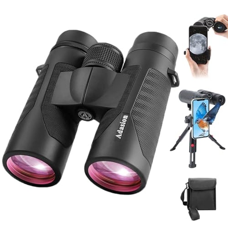 12x42 HD Binoculars for Adults with Phone Adapter Tripod