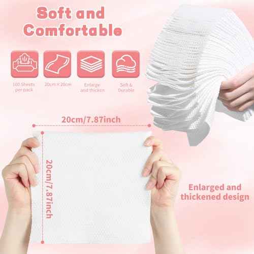 100 Count Disposable Face Towel, Ultra Soft & Thick Washcloths, Biodegradable Facial Towels for Sensitive Skin, Makeup Remover Dry Wipes, Lint-Free Towelettes for Cleansing