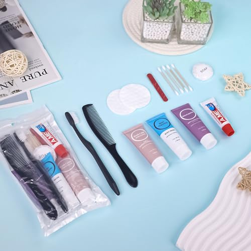 Toiletries Kits Bulk Disposable Travel Supplies, Personal Hygiene Care Essentials Men Women Trial Size Toiletry Sets Amenities for Hotel/Camping/ Charity/Homeless/Shelter/Relief 7 in 1 (5 Pack)
