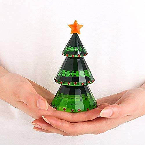 H&D Green Crystal Glass Christmas Tree Holiday Figurine with Gift Box