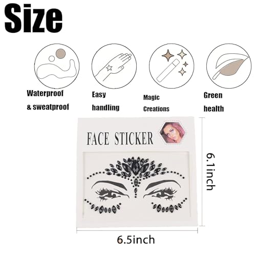 Halloween Face Tattoo Stickers 2-Pack - Black & Red Rhinestones