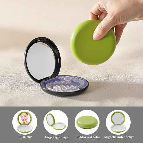 2 PCS Retainer Cases, Compatible with Invisalign, Mouth Guard Case with Mirror, Suitable for Storage Retainer Removal Tool, Chewy, and Brush (1PCS Green White+1PCS Black Purple)