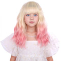Edivd Blonde Ombre Pink Kids Wigs Short Curly Synthetic Wig with Air Bangs & Adjustable Cap