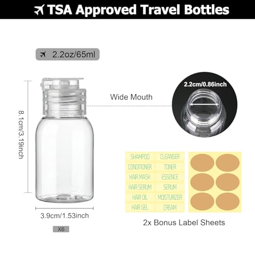 Travel Bottles 2.2oz 6-Pack TSA Approved Leak Proof