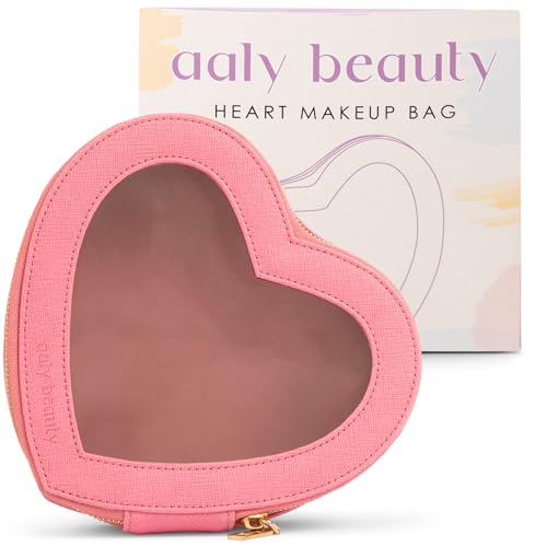 Heart Makeup Bag ? Pink Heart Cosmetic Bag with Clear Cover ? Gift Ideas for Women, Mom, Girlfriends, Her - Large Capacity for Full Size Makeup, Skincare and Brushes