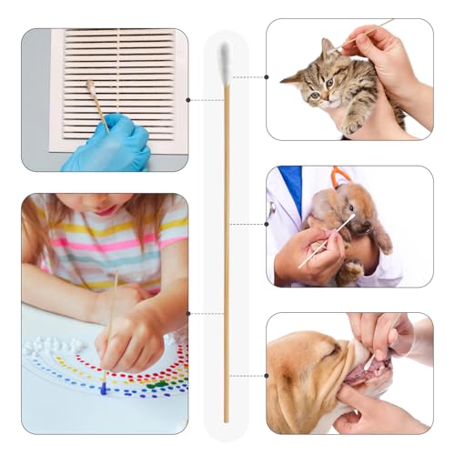 PINGMIC 500 Round Long Cotton Swabs for Gun Cleaning, 6 Inch - Durable & Absorbent