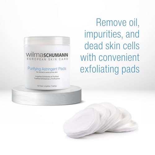 Wilma Schumann Purifying Astringent Pads for Face, Skin Exfoliating Pads with Salicylic Acid, Pack of 60