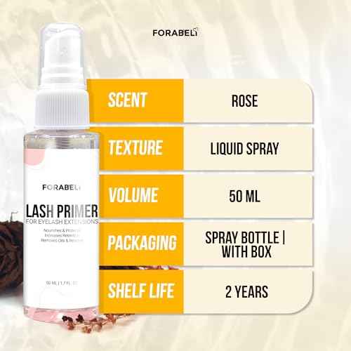 Forabeli Lash Primer for Lash Extensions Spray 50ml - Pro-Grade, Faster Prep for Superior Eyelash Retention
