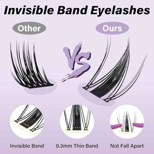 B&Q Fairy Lash Clusters Kit Natural Lashes Clusters Wispy Invisible Band Manga Lashes Individual Lashes Bond and Seal Eyelash Extension Kit Easy Removal (Fairy Kit)
