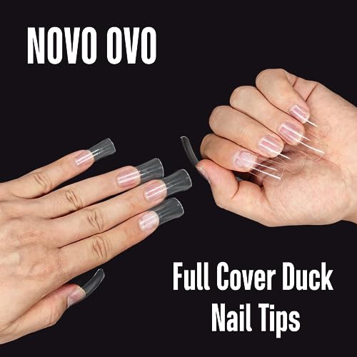 NOVO OVO Duck Nail Tips Full Cover Kit, Clear Soft Gel Flare Feet Nails Press On for Acrylic, Extra Short + Medium +Extra Long Full Cover (each1 box of 120 pcs) Flase Nail Tips