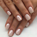GLAMERMAID Pure White Pearl Chrome Short Press-on Nails